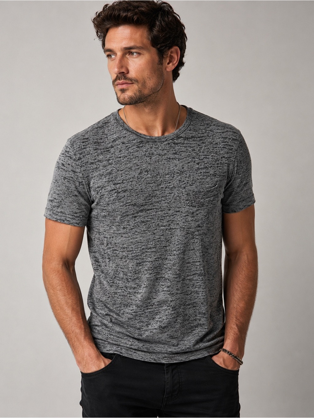 John Varvatos USA Burnout Pocket T Shirt Men’s Medium Gray Heather Crewneck Tee